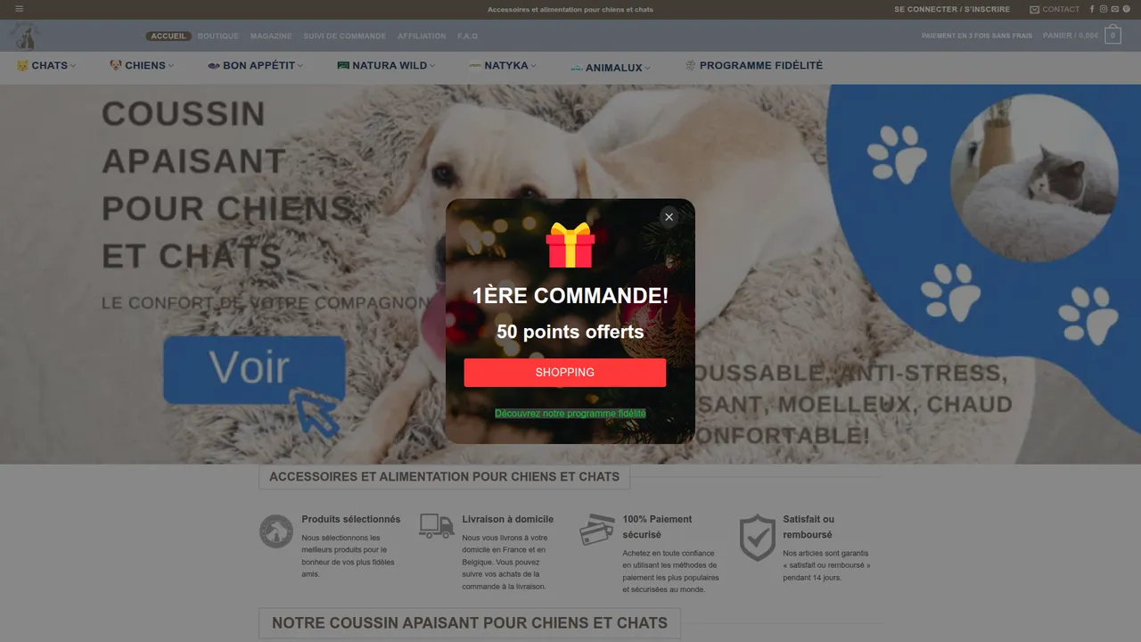 Aperçu du site Accessoires pour chiens et chats