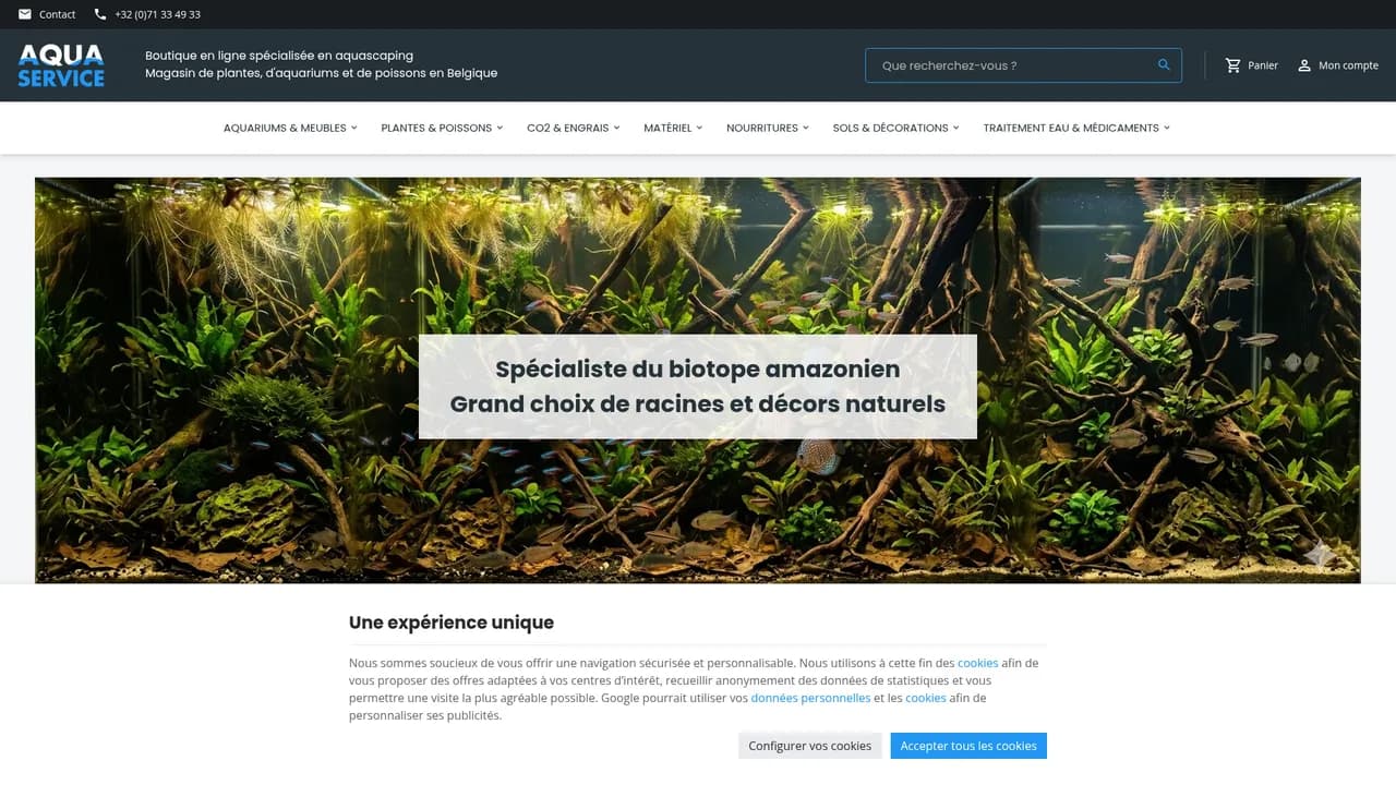 Aperçu du site Aquas, le spécialiste aquiriophilie d'eau douce