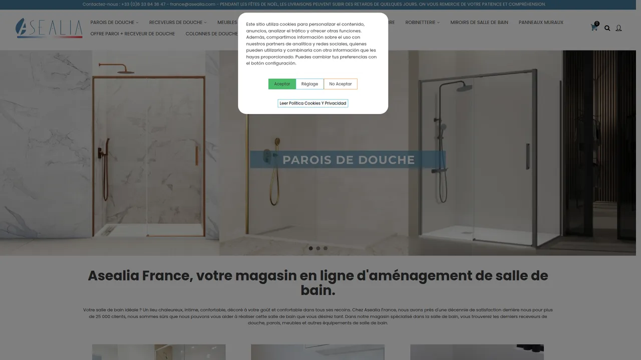 Screenshot de Asealia France spécialiste des parois, receveurs et colonnes de douche