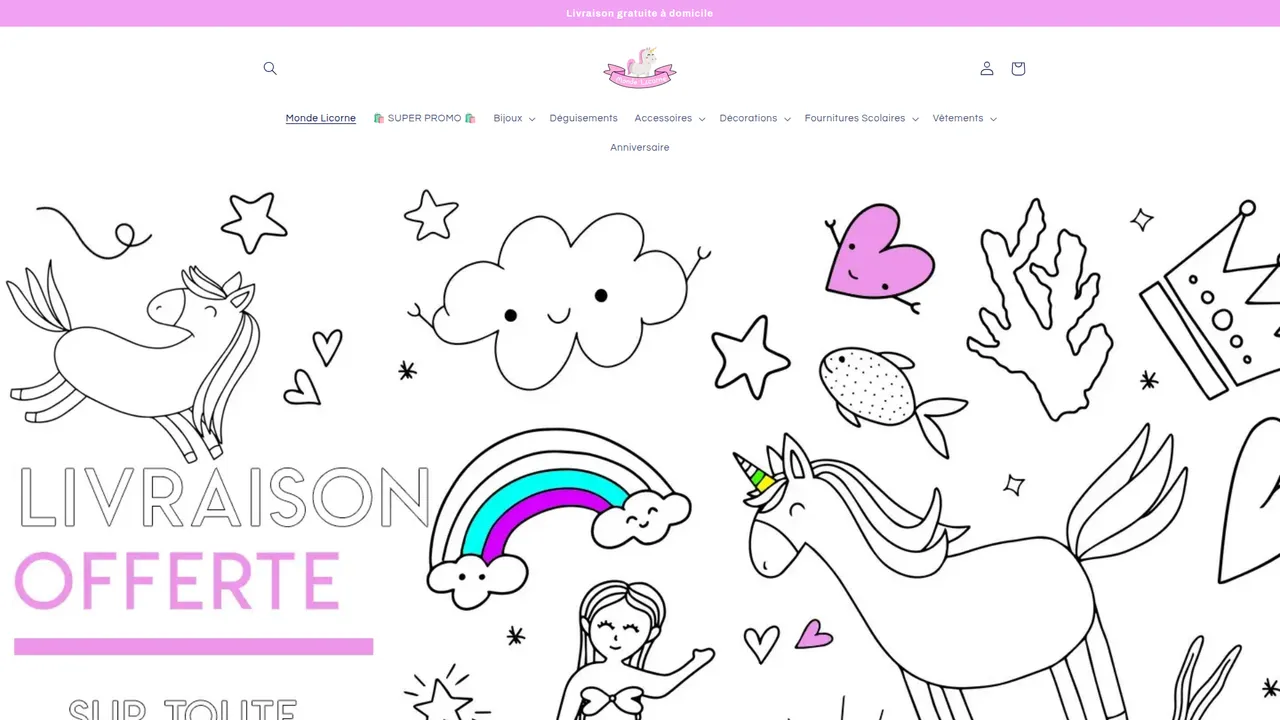 Screenshot de Boutique de produits dérivés Licorne