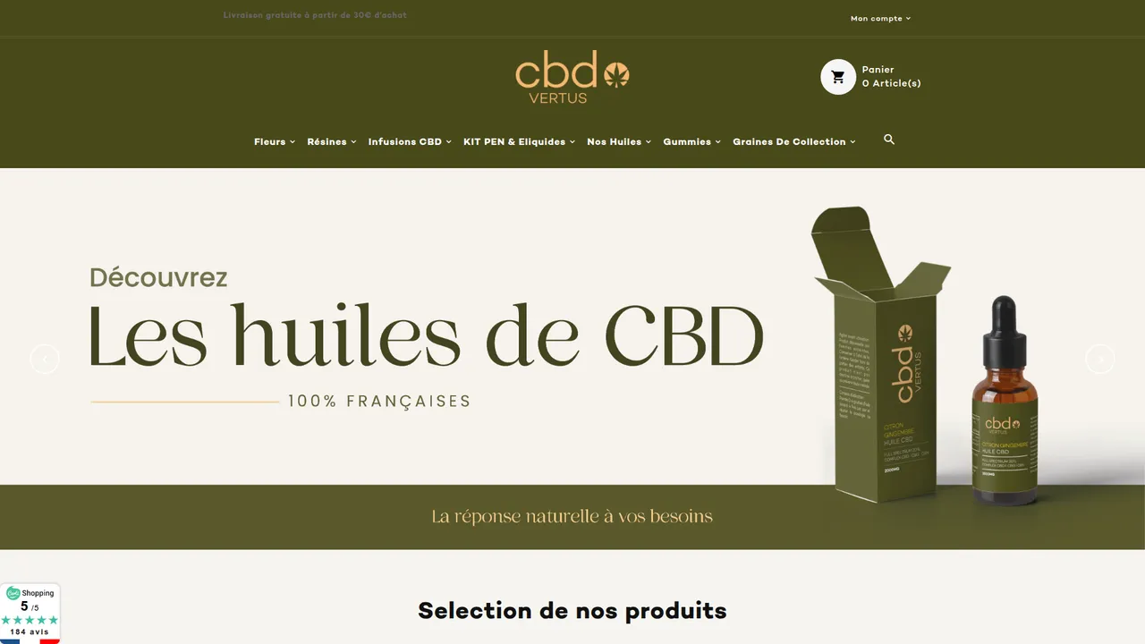 Screenshot de CBD Vertus, produits à base de CBD