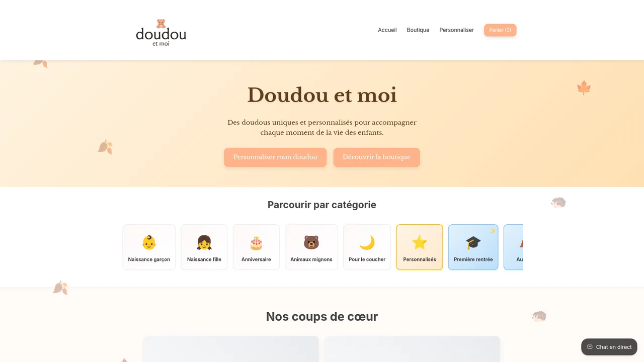 Aperçu du site Doudou et moi – Doudous personnalisés pour petits et grands