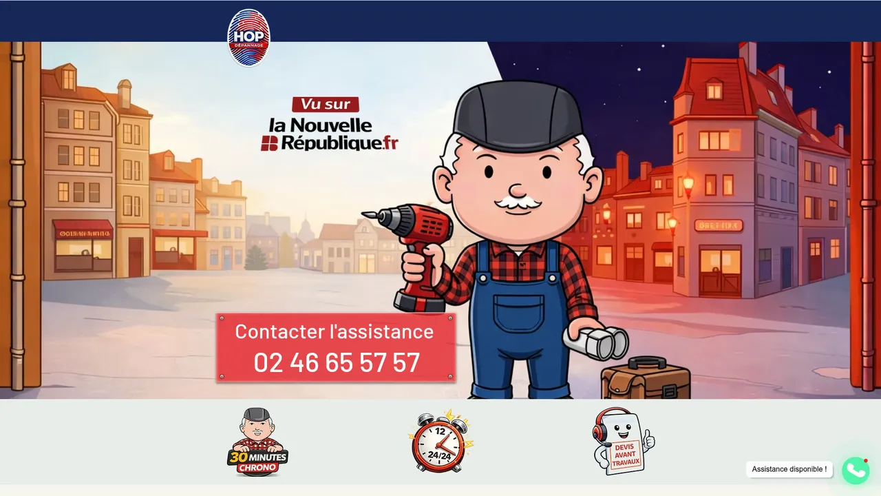 Aperçu du site Hop' Dépannage à Tours, un dépannage 24h/24 et 7j/7 rapide et efficace