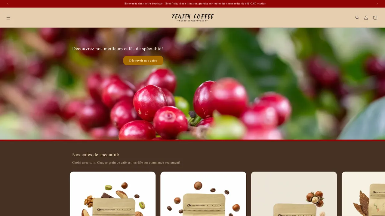 Aperçu du site https://zenith.coffee/