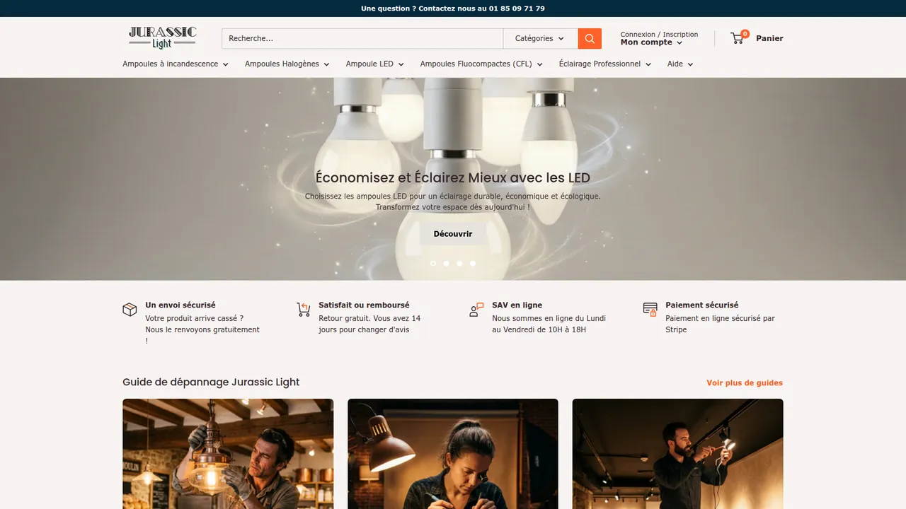 Screenshot de Jurassic-Light, la boutique en ligne spécialisée dans les ampoules vintages