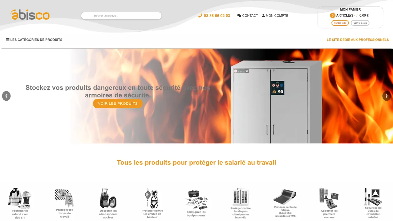 Aperçu du site L’équipement professionnel spécifique de A à Z sur abisco.fr