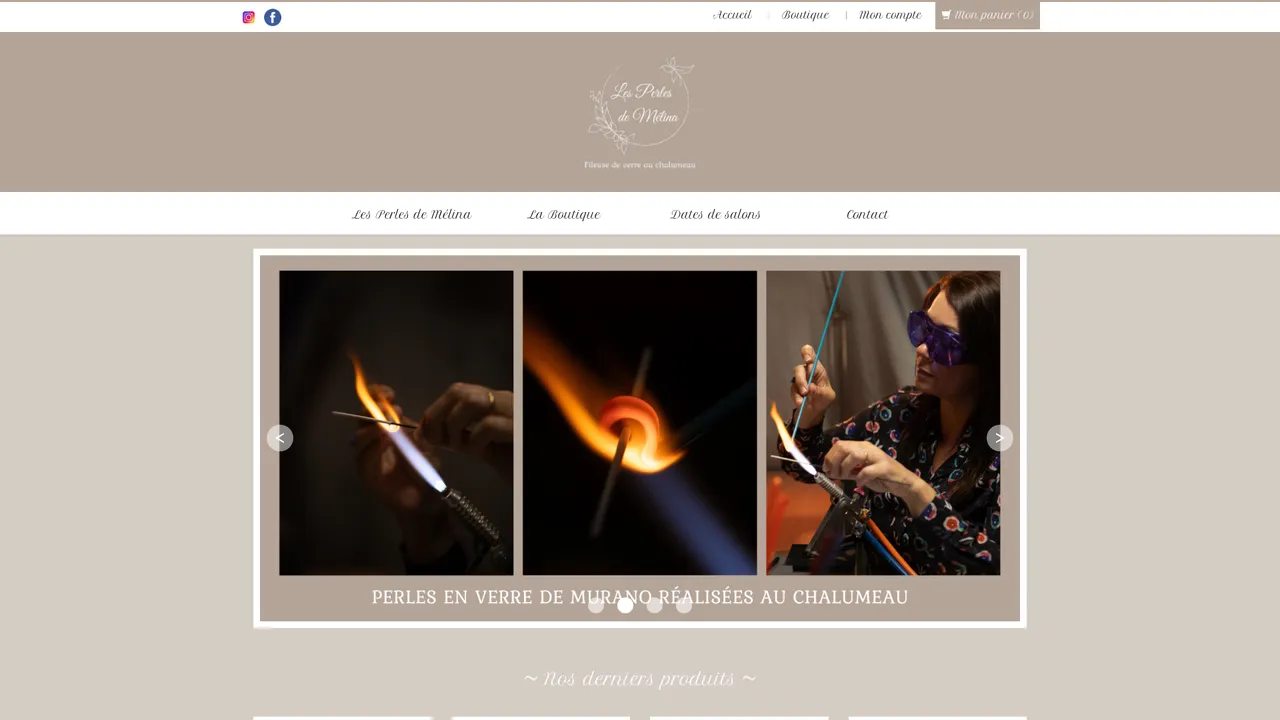 Screenshot de Les Perles de Mélina : bijoux de créateur en verre de Murano