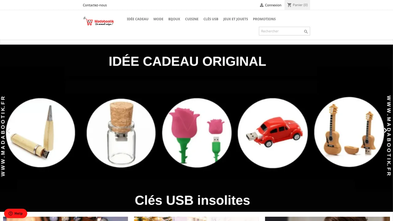 Aperçu du site Madabootik : une boutique de cadeaux en ligne