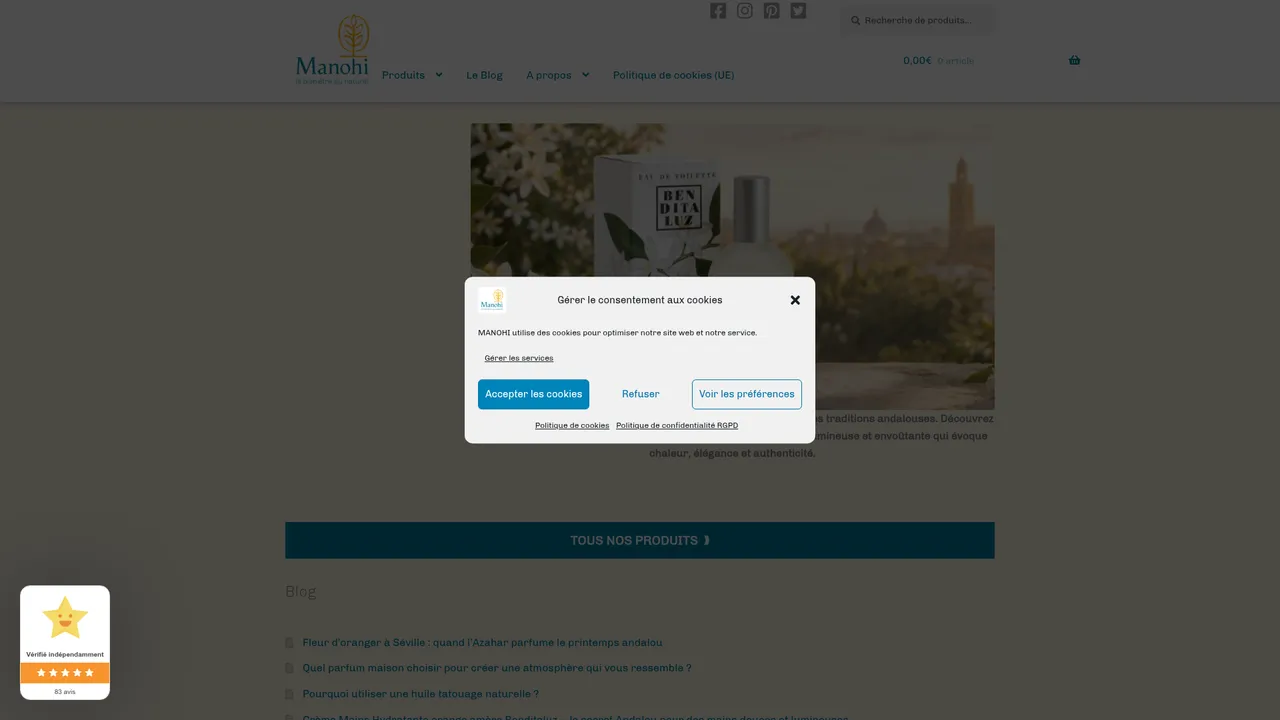 Aperçu du site Manohi : boutique bio