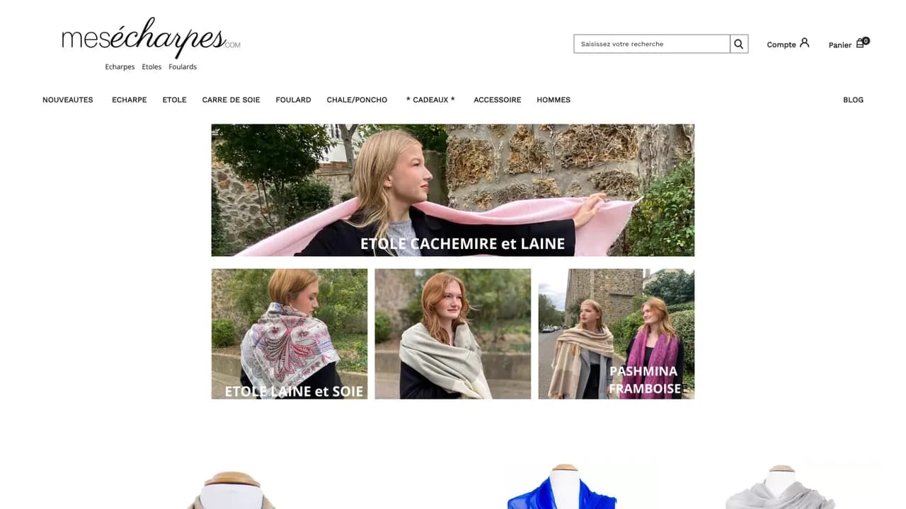Aperçu du site MesEcharpes.com, le spécialiste des accessoires raffinés