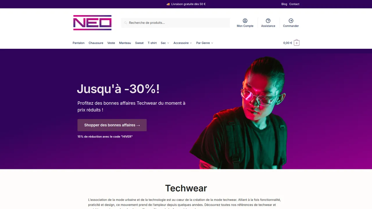 Screenshot de NeoTechwear.com