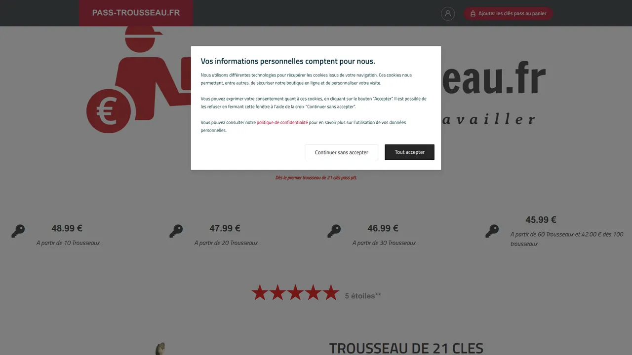Screenshot de Pass-Trousseau.fr : clés