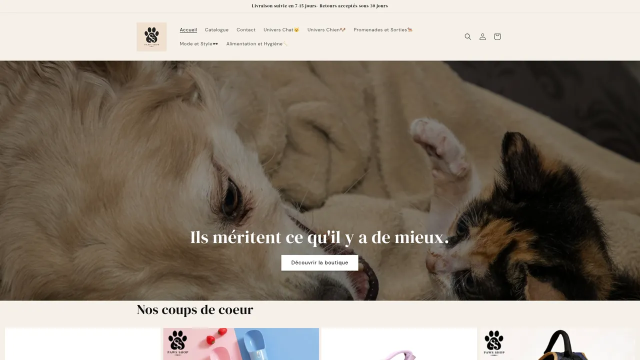 Aperçu du site PawsShop