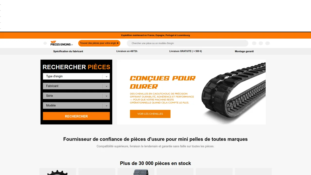Aperçu du site Pièces Engins TP