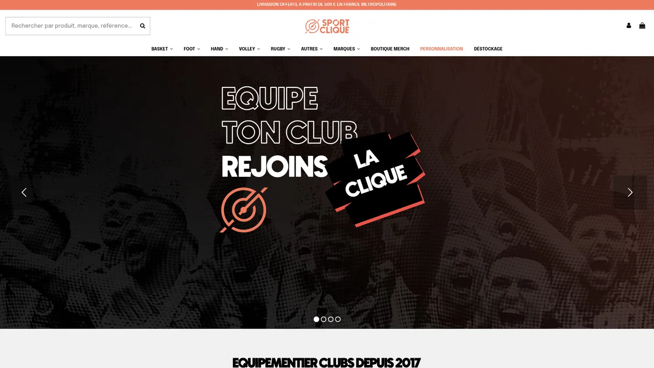 Screenshot de Sport-Clique.fr : équipements sportifs
