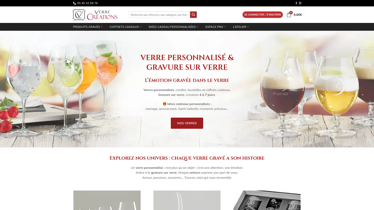 Aperçu du site Verrecreations : gravure sur verre