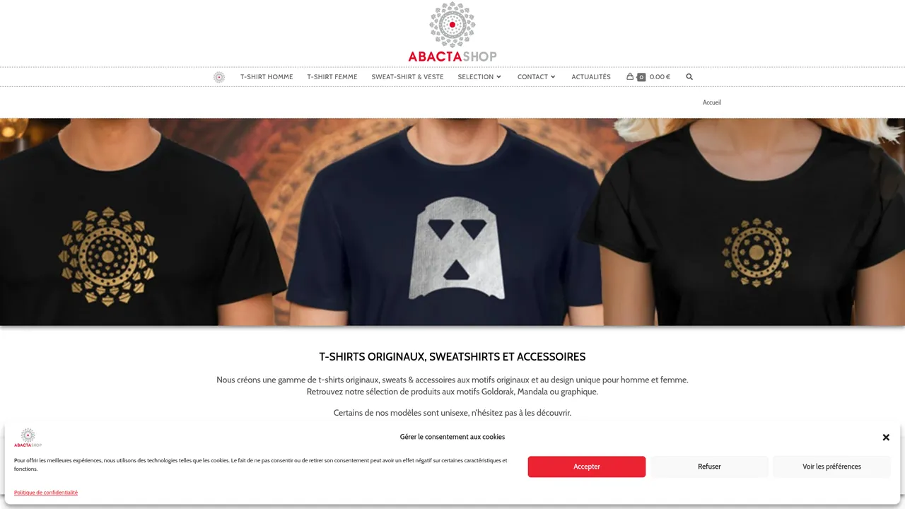 Aperçu du site Abactashop, Boutique de T-shirts & accessoires