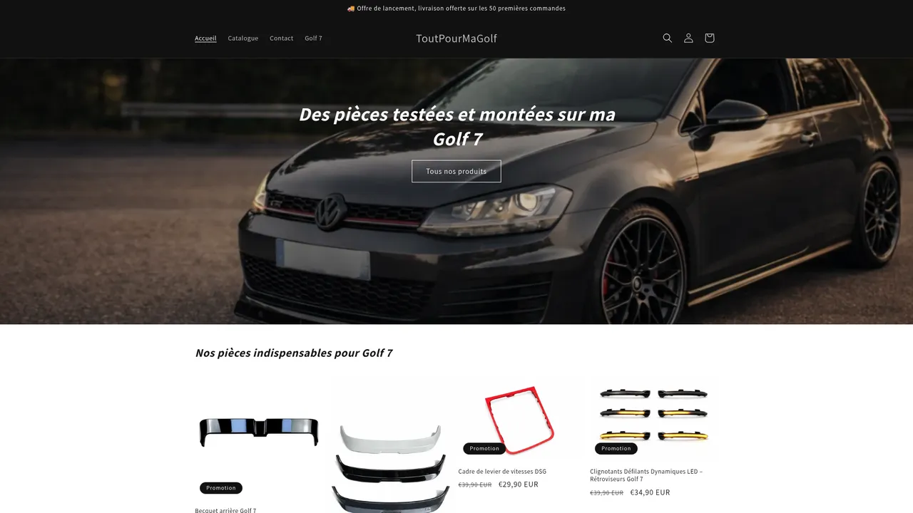Screenshot de Accessoires et pièces pour Volkswagen Golf 7 | ToutPourMaGolf
