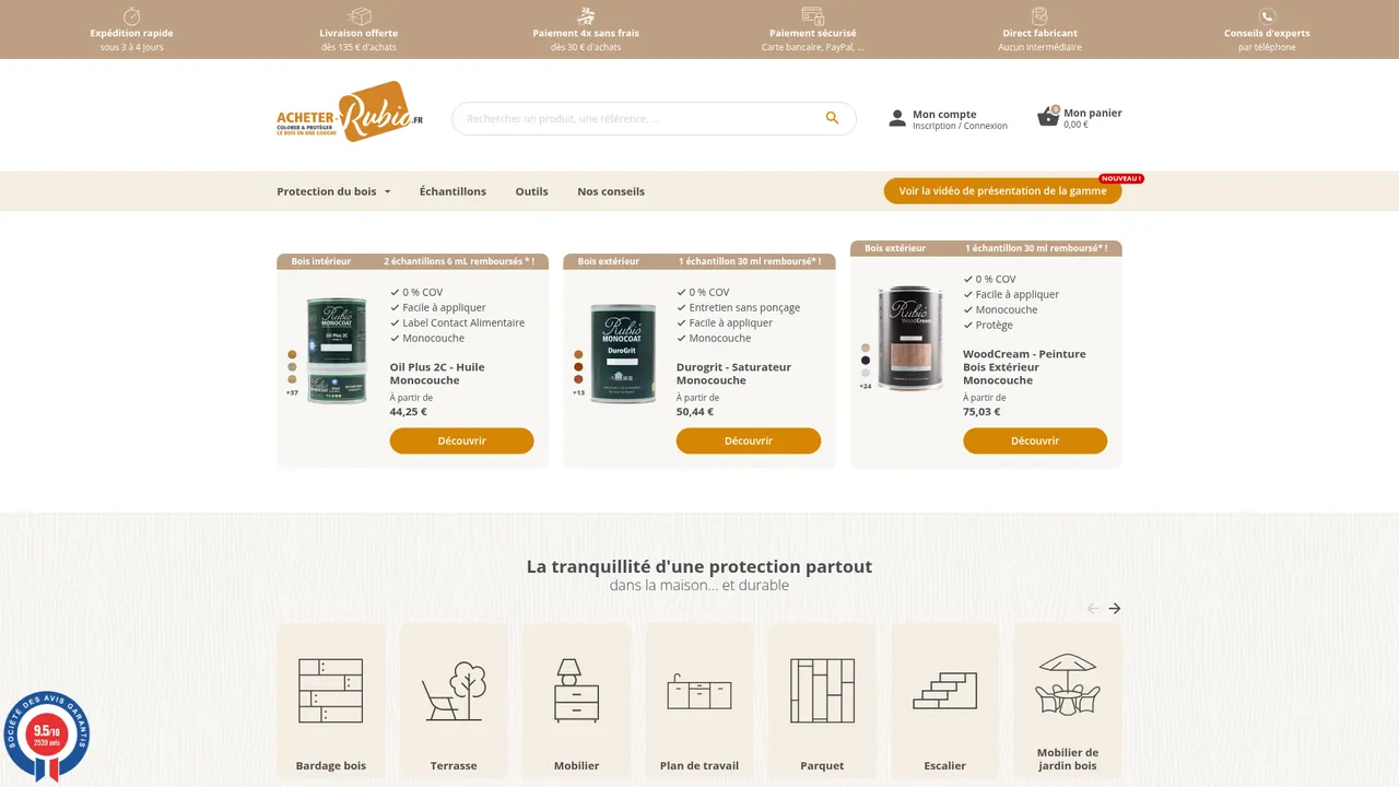 Aperçu du site Acheter-Rubio : tout sur la protection du bois