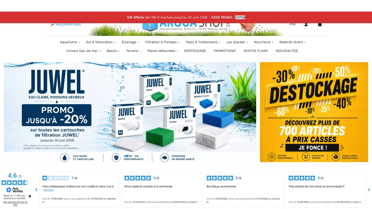 Aperçu du site AkouaShop.com - Aquariophilie, Bassin et Terrariophilie