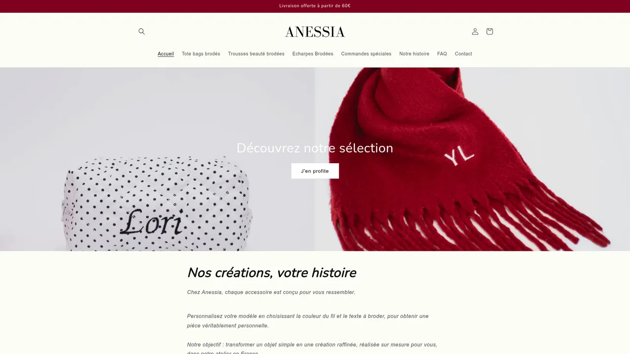 Screenshot de Anessia | Accessoires brodés personnalisés faits main en France