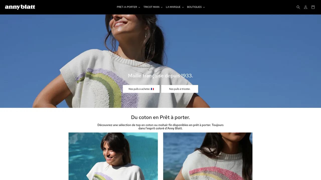 Aperçu du site ANNYBLATT : fils à tricoter.