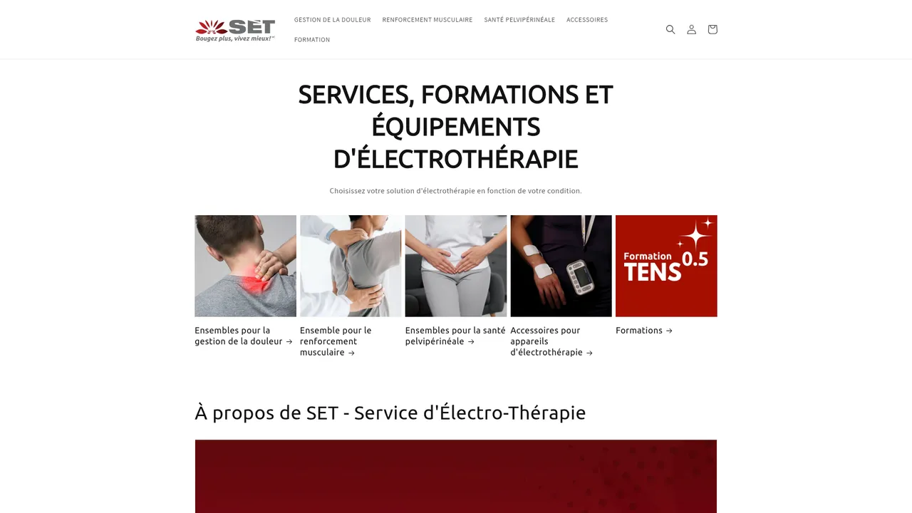 Screenshot de Appareils TENS et accessoires d'électrothérapie | Boutique SET