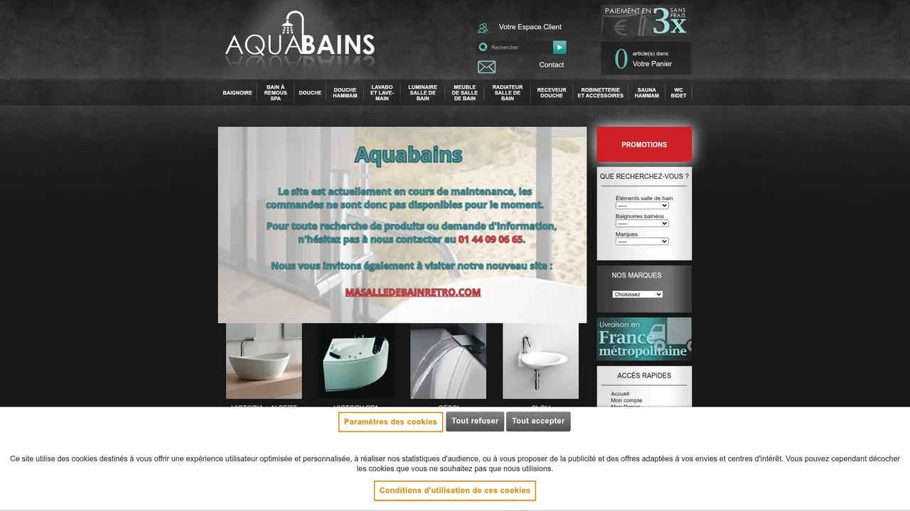 Aperçu du site Aquabains - douches hammam et baignoires baléno