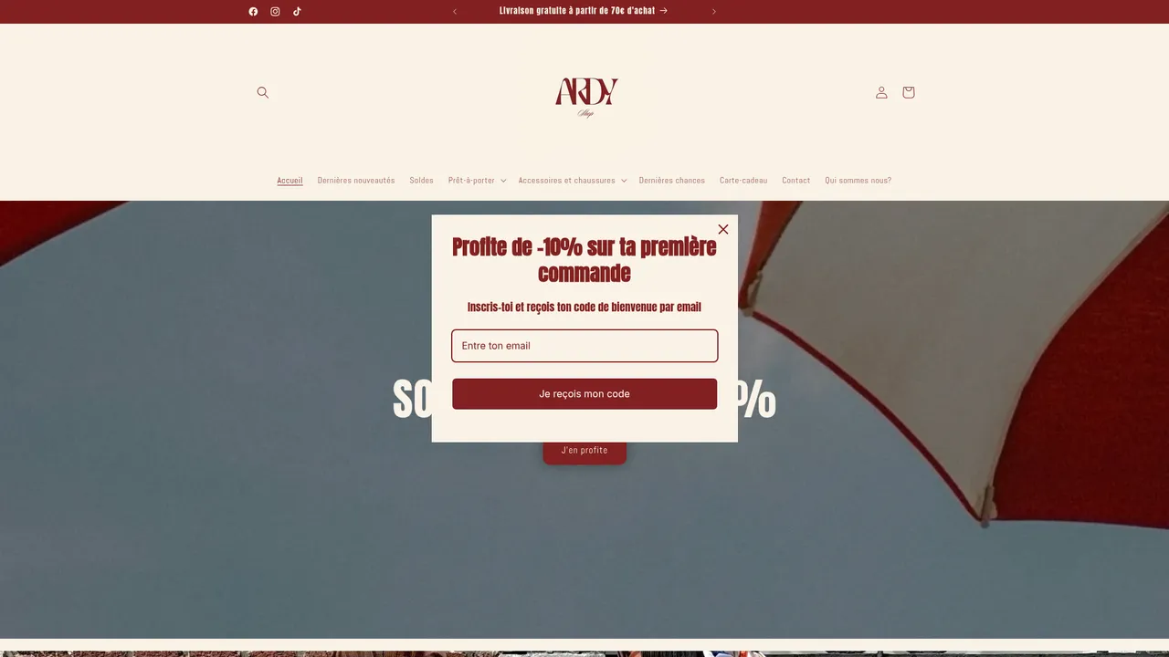 Aperçu du site Ardy Shop
