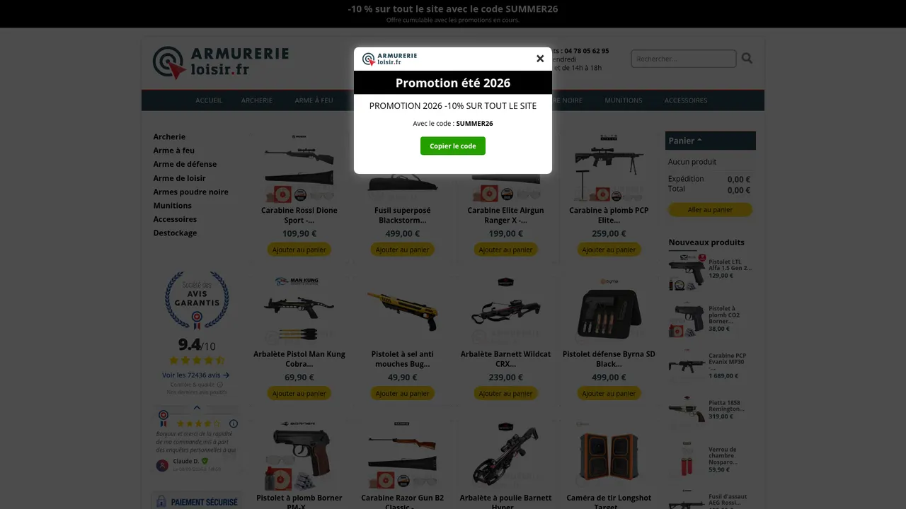 Screenshot de Armurerie Loisir : armes de tir sportif