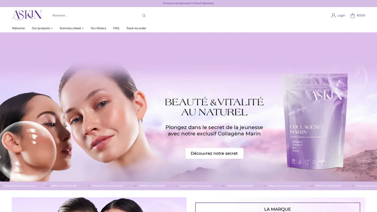 Aperçu du site ASKIN cosmetics