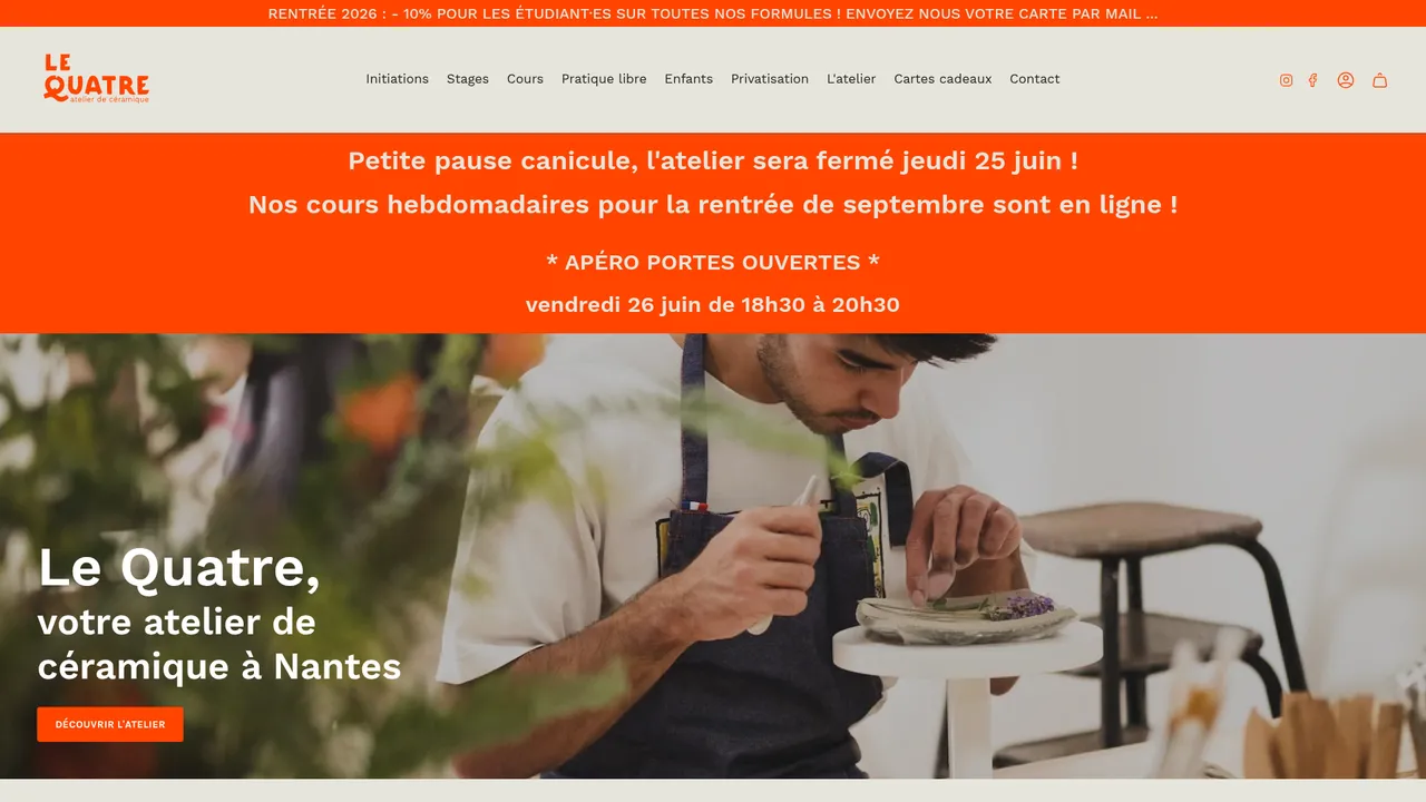Screenshot de Le Quatre - Atelier Céramique à Nantes