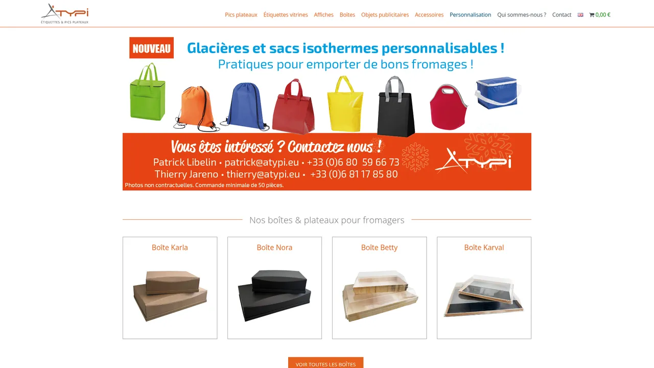 Aperçu du site Atpyi : accessoires de communication pour fromagers