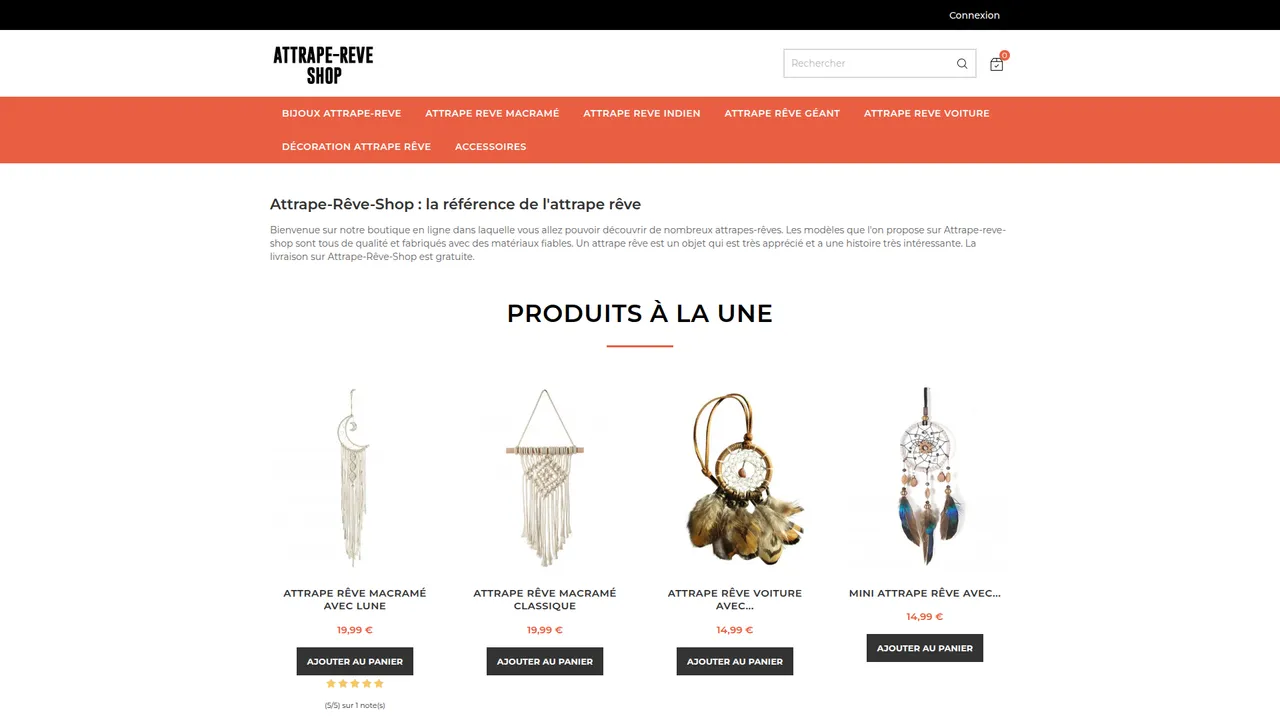 Aperçu du site Attrape-reve-shop