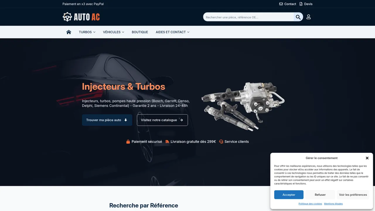 Aperçu du site AUTOAC — Pièces détachées injection diesel, essence et turbos