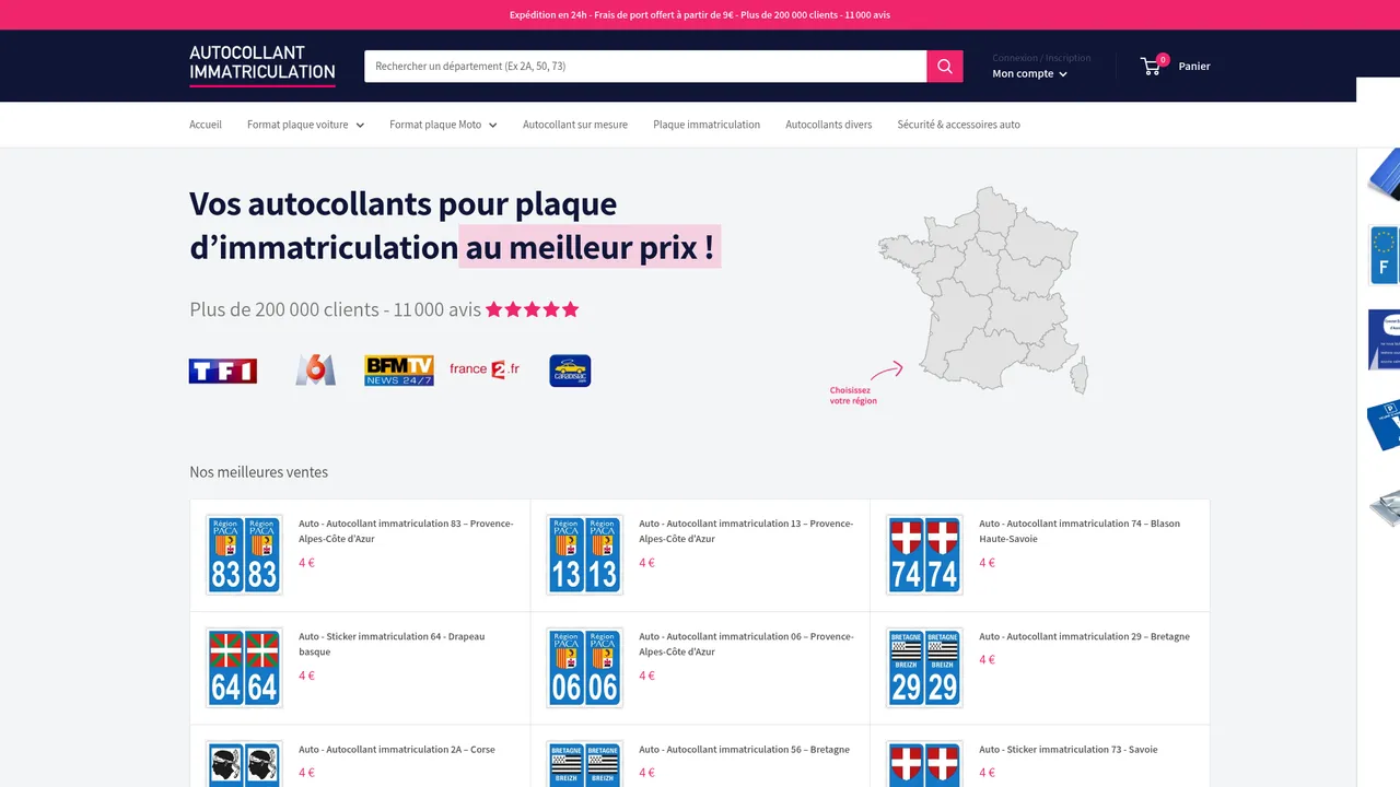 Screenshot de autocollant-immatriculation.com