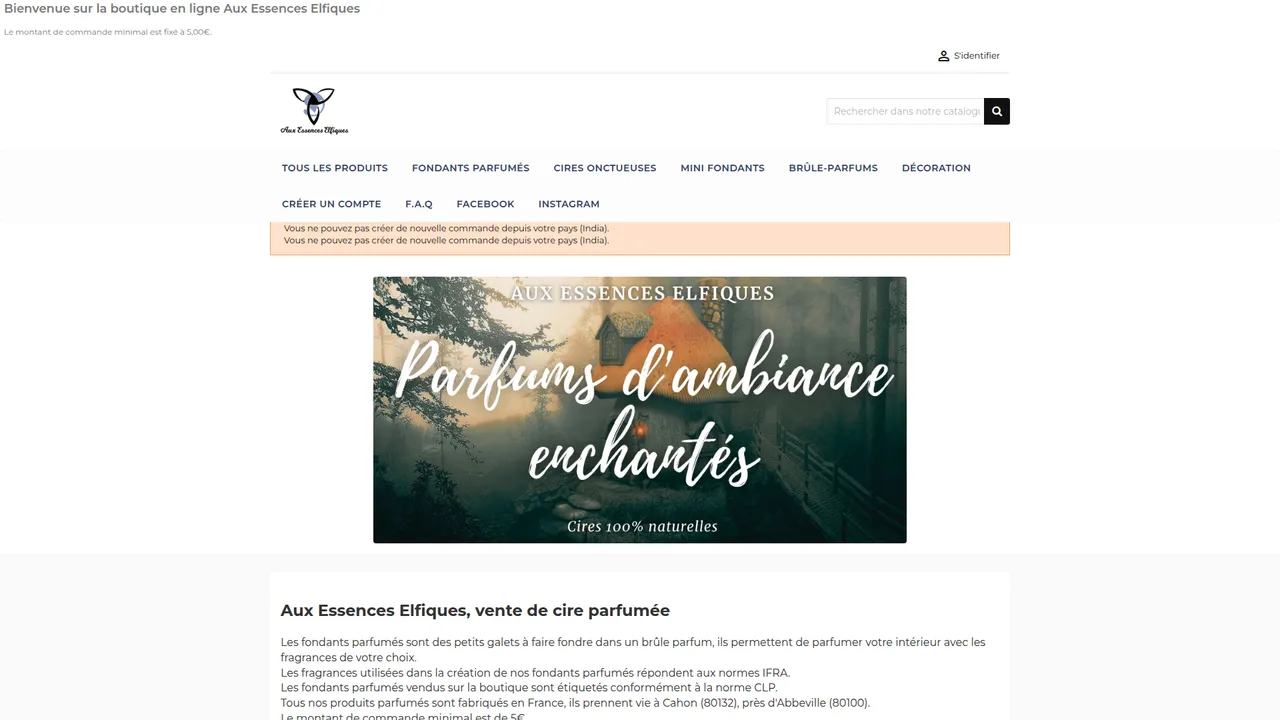 Aperçu du site Aux Essences Elfiques