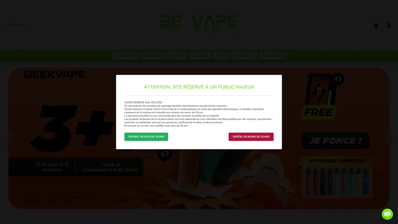 Aperçu du site Be vape