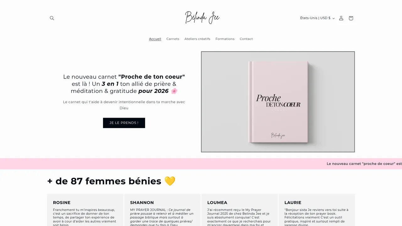 Screenshot de Belinda Jee - Boutique de papeterie & Ateliers créatifs