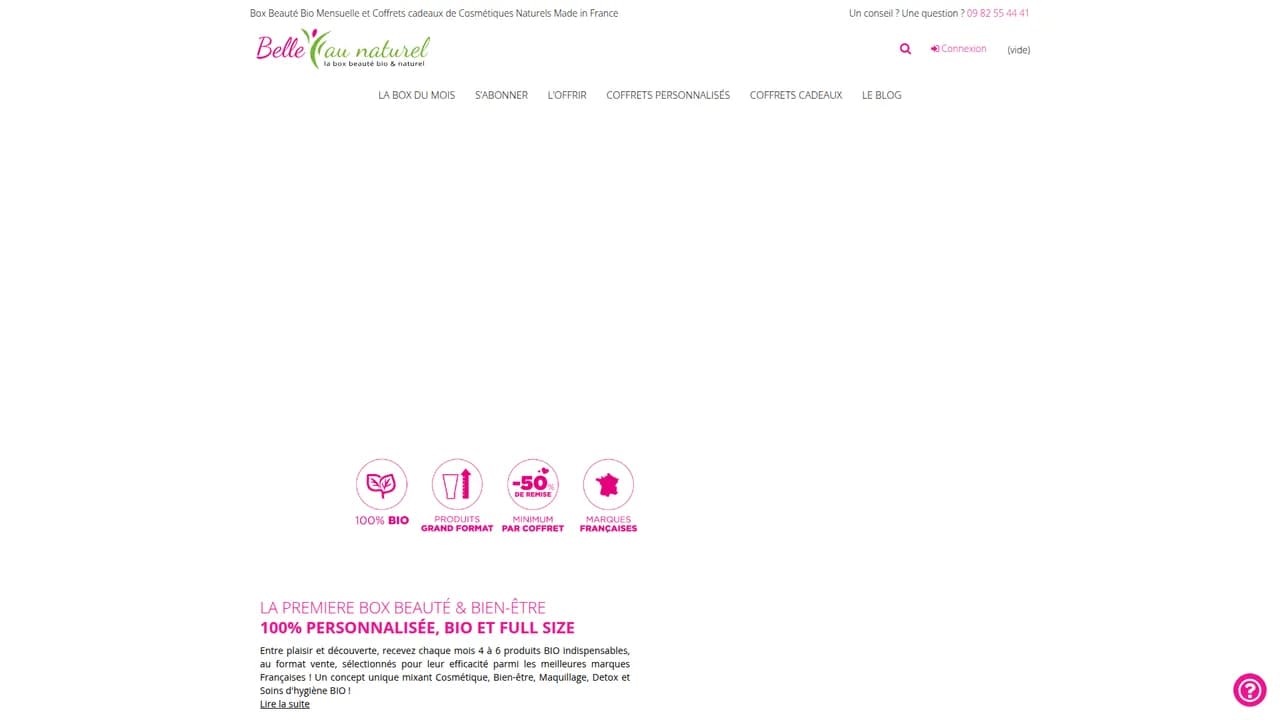 Aperçu du site Belle au Naturel - La Box beauté 100% bio