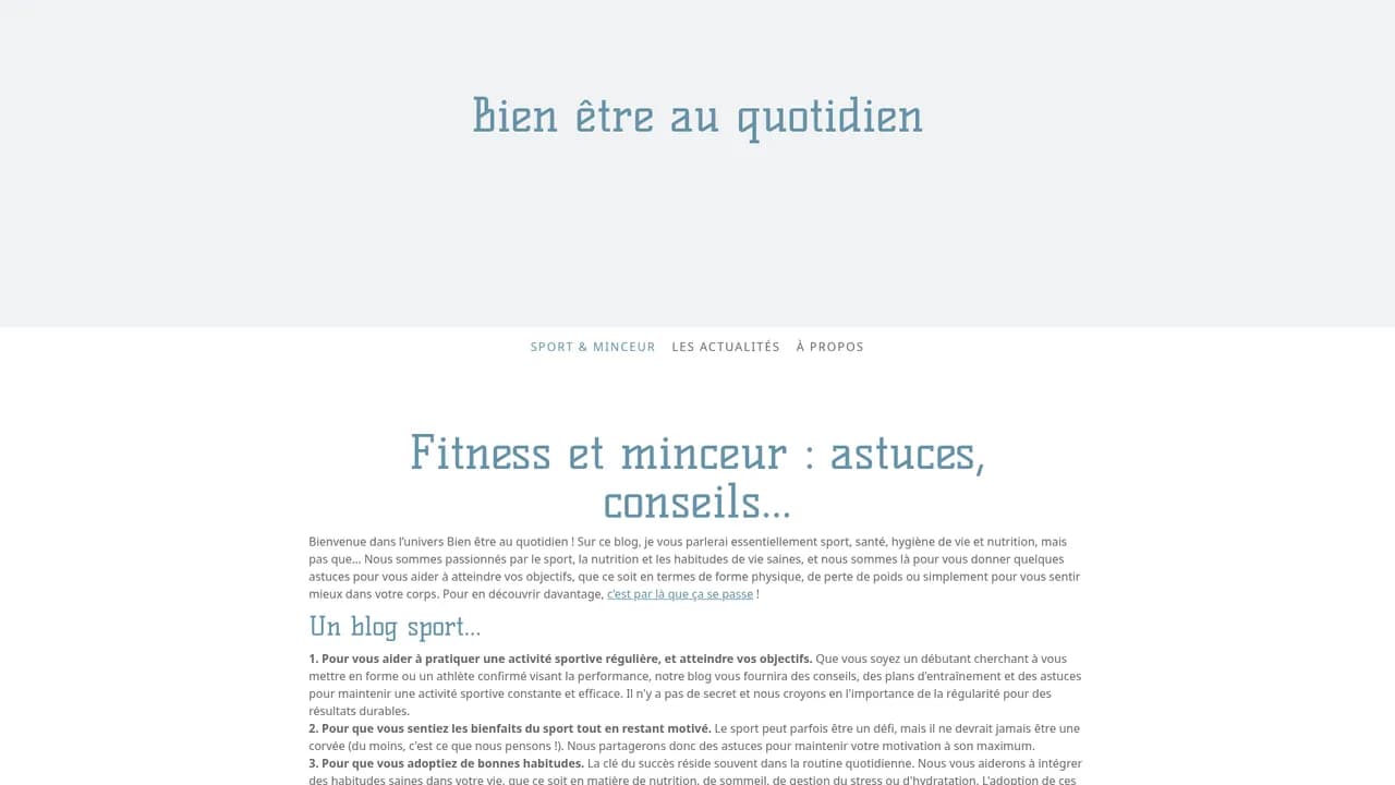 Aperçu du site Bien être au quotidien - Produits Naturels et Bio