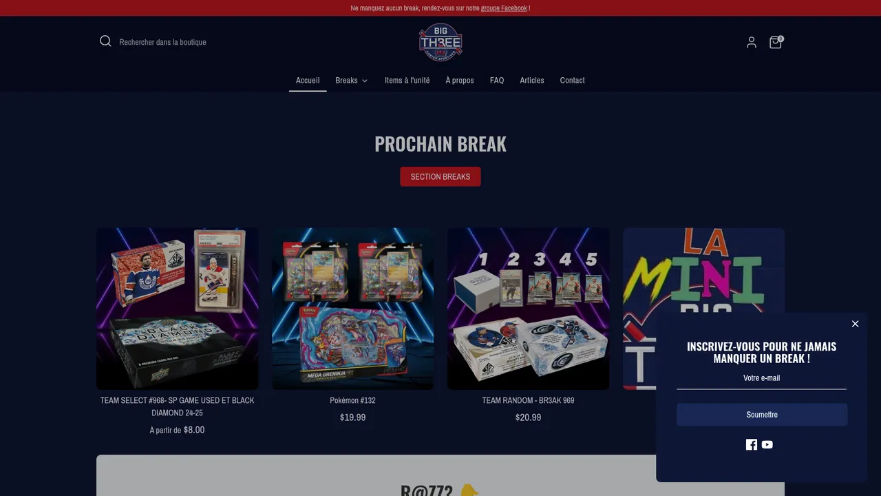 Screenshot de Big 3 cartes sportives