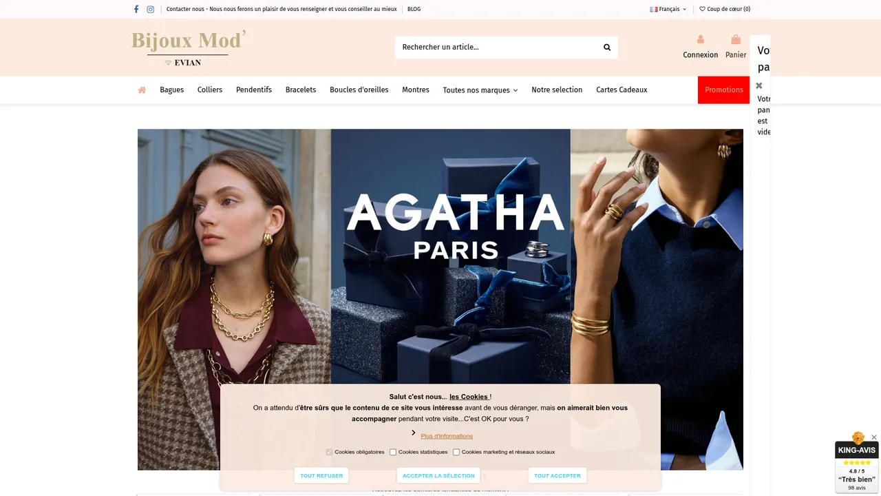 Aperçu du site BIJOUX MOD EVIAN