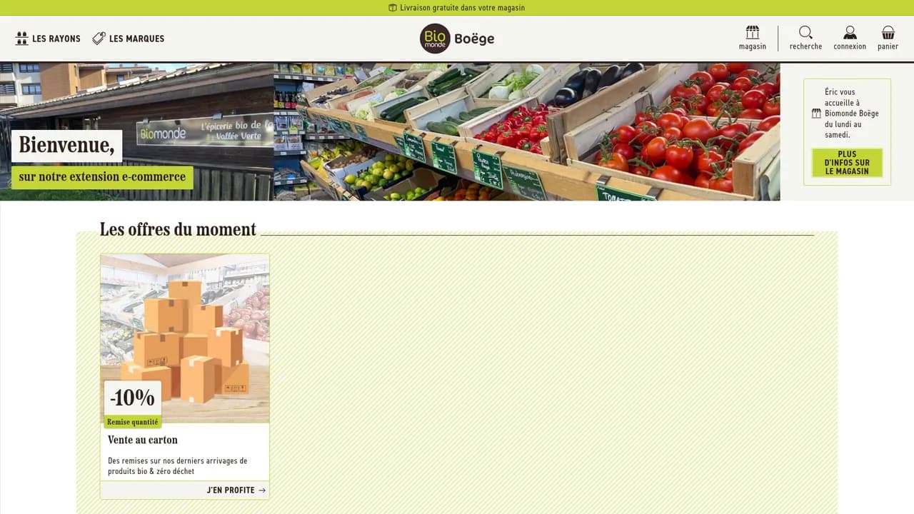 Screenshot de Biomonde Boëge — Magasin bio à Boëge
