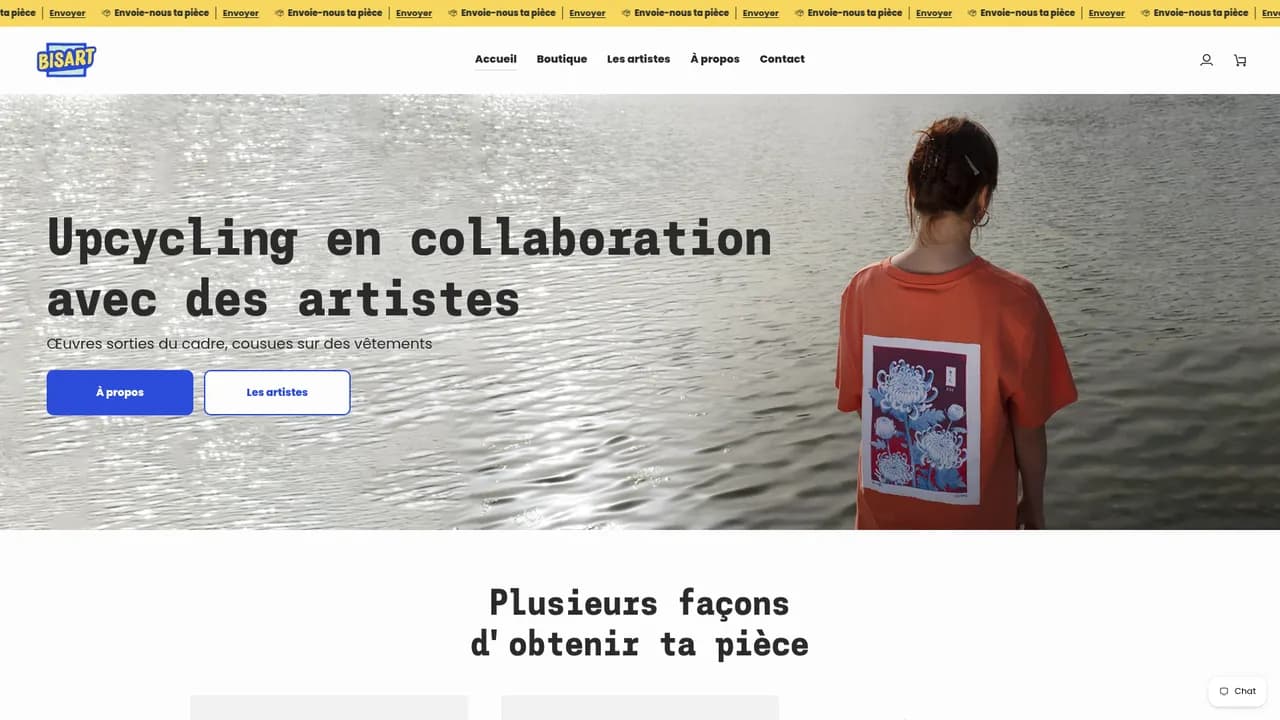 Aperçu du site Bisart - Upcycling en collaboration avec des artistes