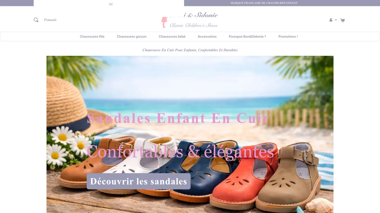 Aperçu du site BoniClassic, les chaussures pour enfants à prix raisonnable