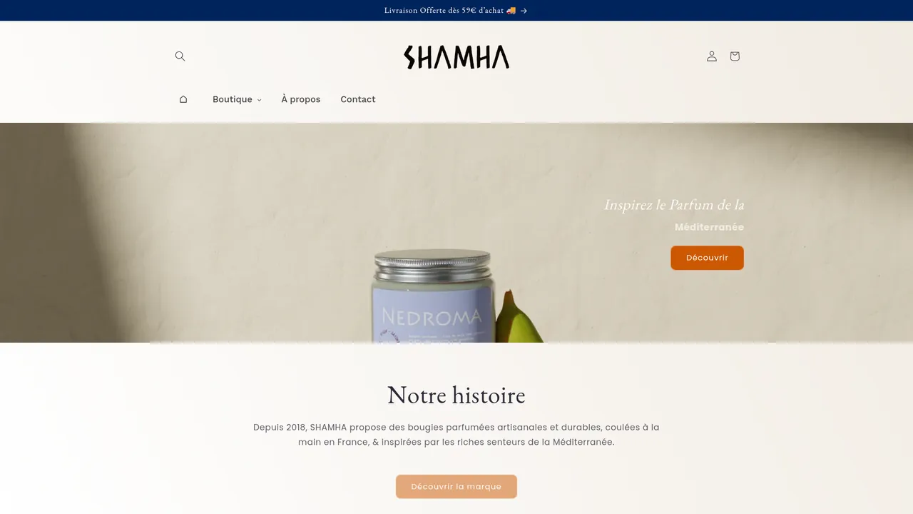 Aperçu du site Bougies Parfumées Françaises - SHAMHA