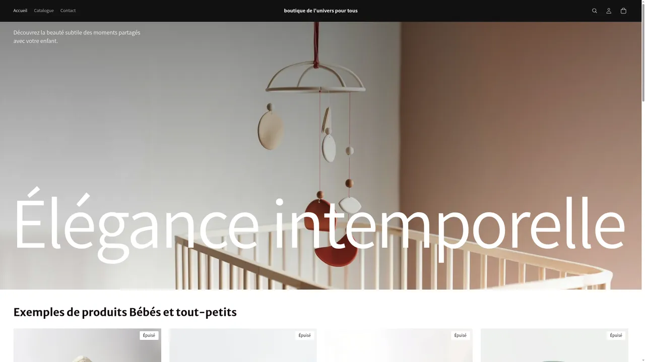 Screenshot de boutique de l'univers pour tous
