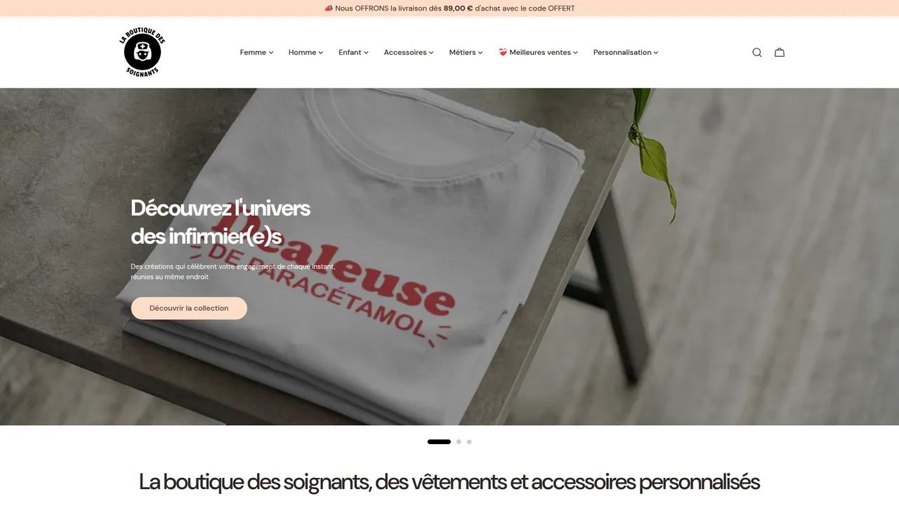 Aperçu du site Boutique des Soignants