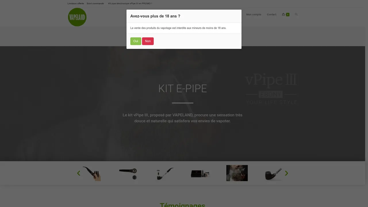 Aperçu du site Boutique e-cigarette